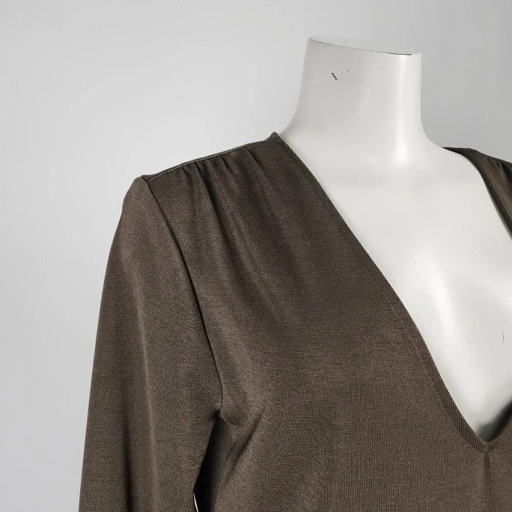 Dynamite Brown Long Sleeve Ruched Knee Length Dress Size L/XL - Picture 3 of 10